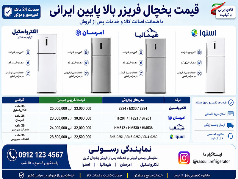 قیمت یخچال فریزر بالا پایین ایرانی